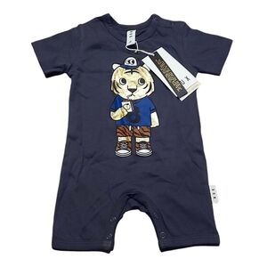 NWT Huxbaby Gold Metallic Tiger Graphic 1-PC Shorts Romper, 3-6 Months